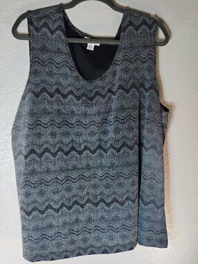 August Max Woman Sparkly Textured Black Silver  Round Neck Tank Top Size 3x